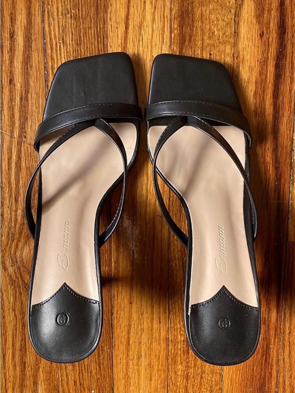 Black Strappy Square-Toe Women's Sandals Kitten Heel